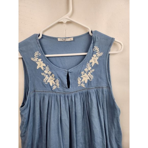 Anthropologie Hazel Blue Embroidered BOHO Peasant Sleeveless Top Large - Picture 2 of 8